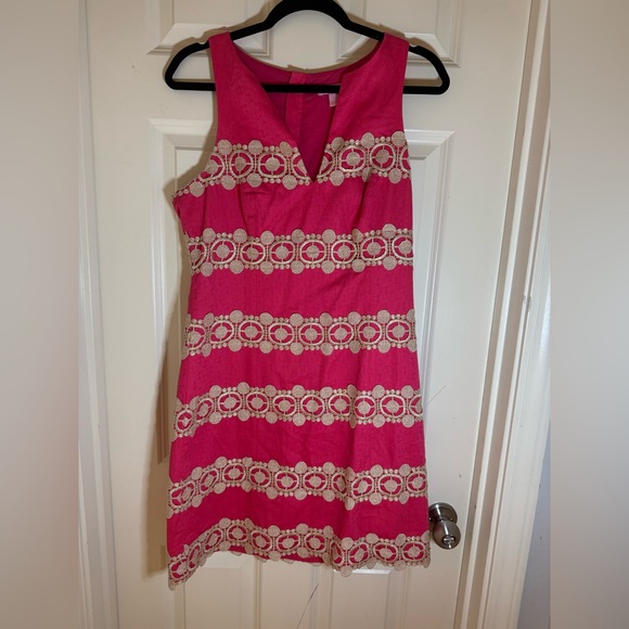 Lilly Pulitzer Augusta Anchor Print Jacquard‎ Lace Trim Shift Dress Size 8 - Picture 3 of 14